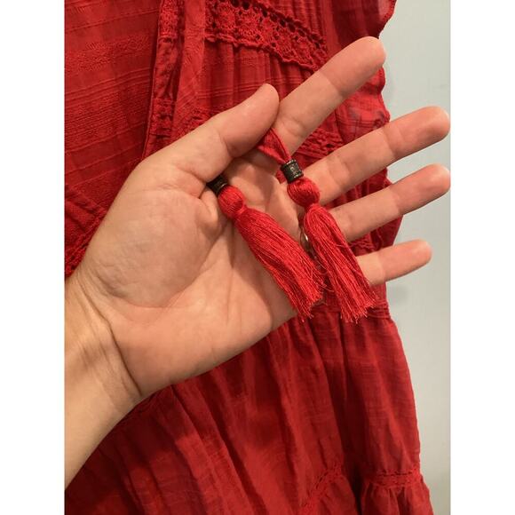 Knox Rose Womens Peasant Mini Dress Size XXL Red Boho Flutter Sleeve Crochet - Picture 6 of 8